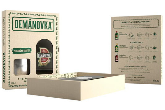 Demänovka Bitter 38% 700 ml - Darčekové balenie s ploskačkou